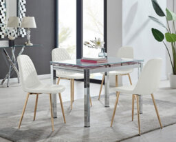 Furniturebox Uk Enna White Glass Extending Dining Table And 4 White Corona Gold Leg Chairs