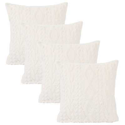 OHS Cable Knit Cushion Covers Sherpa Pillow Cases 4 Pack, 45 X 45Cm - Cream - image 1