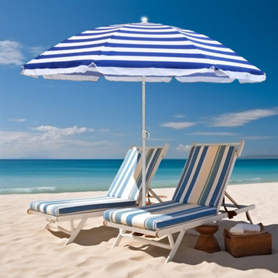 Sundaze 1.8M Blue-White Beach Parasol Outdoor Garden Patio Umbrella Sunshade Uv Protection - image 1