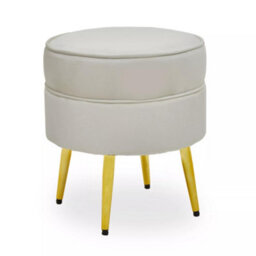 Premier Housewares Interiors By Premier Comfortable Round Cream Velvet Gold Leg Footstool,  Decent Gold Finished Small Footrest For Bedrooms