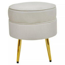 Premier Housewares Interiors By Premier Comfortable Round Cream Velvet Gold Leg Footstool,  Decent Gold Finished Small Footrest For Bedrooms - thumbnail 2