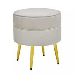 Premier Housewares Interiors By Premier Comfortable Round Cream Velvet Gold Leg Footstool,  Decent Gold Finished Small Footrest For Bedrooms - thumbnail 3