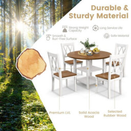 Gainoom 5 Pcs Dinning Table Set Kitchen Furniture Round Drop Leaf Dining Table 4 Chairs - thumbnail 9