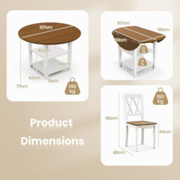 Gainoom 5 Pcs Dinning Table Set Kitchen Furniture Round Drop Leaf Dining Table 4 Chairs - thumbnail 2