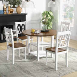 Gainoom 5 Pcs Dinning Table Set Kitchen Furniture Round Drop Leaf Dining Table 4 Chairs - thumbnail 6