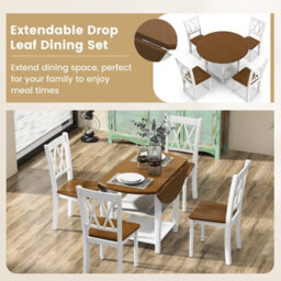 Gainoom 5 Pcs Dinning Table Set Kitchen Furniture Round Drop Leaf Dining Table 4 Chairs - thumbnail 5