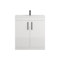 Royal Bathrooms Turin Gloss White 800mm Floor Standing Vanity Unit 2 Door With Mid-Edge Basin Sink & Matt Black Handles - thumbnail 6