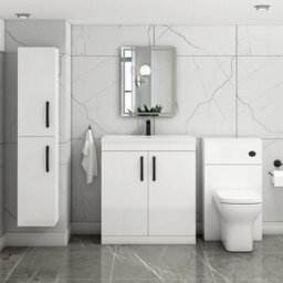 Royal Bathrooms Turin Gloss White 800mm Floor Standing Vanity Unit 2 Door With Mid-Edge Basin Sink & Matt Black Handles - thumbnail 2