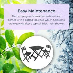 idooka Folding Camping Set 3 Piece Furniture Outdoor Leisure Garden Patio Portable Table & Chairs Black - thumbnail 4