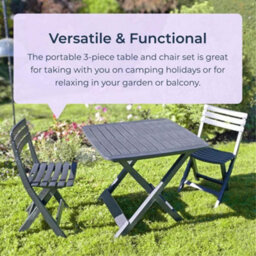 idooka Folding Camping Set 3 Piece Furniture Outdoor Leisure Garden Patio Portable Table & Chairs Black - thumbnail 2