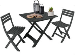idooka Folding Camping Set 3 Piece Furniture Outdoor Leisure Garden Patio Portable Table & Chairs Black - thumbnail 8