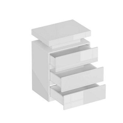 Bedside 3 Drawer Storage Cabinet Chest Of Drawers Led Light Side Table Bedroom - image 1