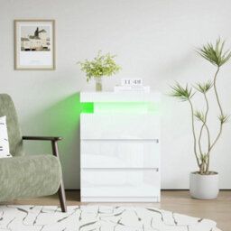 Bedside 3 Drawer Storage Cabinet Chest Of Drawers Led Light Side Table Bedroom - thumbnail 5