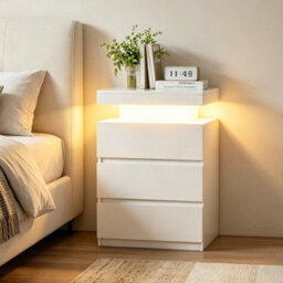 Bedside 3 Drawer Storage Cabinet Chest Of Drawers Led Light Side Table Bedroom - thumbnail 3