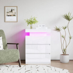 Bedside 3 Drawer Storage Cabinet Chest Of Drawers Led Light Side Table Bedroom - thumbnail 6