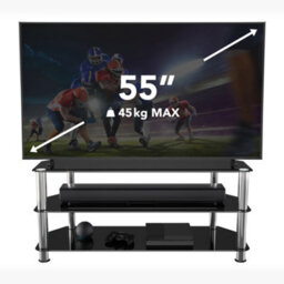 "Avf Classic 1.14M Glass Corner Tv Stand, For Tvs Up To 55"" - Black & Chrome" - thumbnail 2