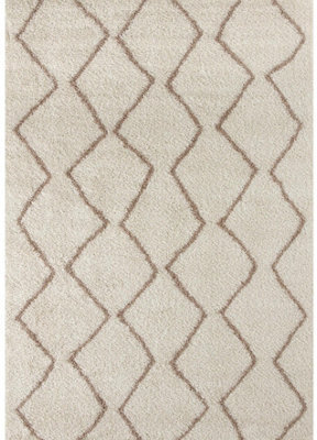 The Rugs Moroccan Shaggy Rugs And Runners Soft Fluffy Wavy Trellis Design High Pile Beige And Ivory Living Room Kitchen Hallway 830 - image 1