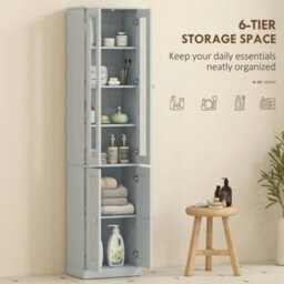 6-Tier Bathroom Storage Cabinet, Bathroom Cabinet Adjustable Shelf, Dusty Blue - thumbnail 3