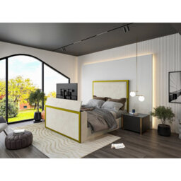Madrid Upholstered Electric Media  Gold & Cream White Tv Bed Frame