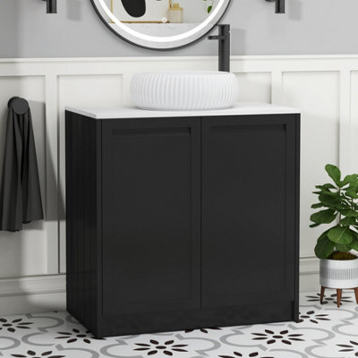 Royal Bathrooms Royal Bathroom Elmore 800mm Matt Nocturne Black Freestanding Countertop Bathroom Vanity Unit 2 Door With Milan Basin - image 1