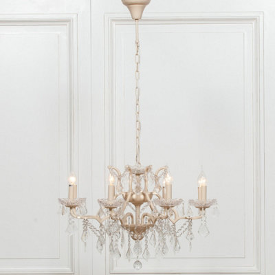 Cream 8 Branch Shallow Cut Glass Chandelier - image 1
