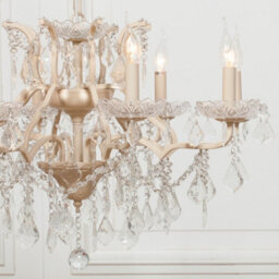Cream 8 Branch Shallow Cut Glass Chandelier - thumbnail 3