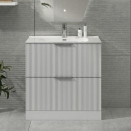 Royal Bathrooms Evora 800mm Matt White Fluted Floor Standing Bathroom Vanity Unit 2 Drawer Cabinet Storage With Ceramic Basin Sink - 1 Tap Hole