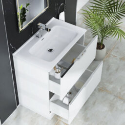 Royal Bathrooms Evora 800mm Matt White Fluted Floor Standing Bathroom Vanity Unit 2 Drawer Cabinet Storage With Ceramic Basin Sink - 1 Tap Hole - thumbnail 5