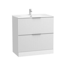 Royal Bathrooms Evora 800mm Matt White Fluted Floor Standing Bathroom Vanity Unit 2 Drawer Cabinet Storage With Ceramic Basin Sink - 1 Tap Hole - thumbnail 7