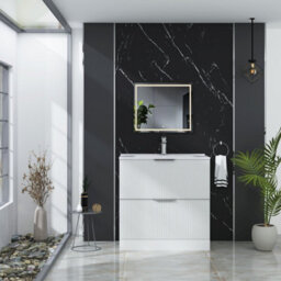 Royal Bathrooms Evora 800mm Matt White Fluted Floor Standing Bathroom Vanity Unit 2 Drawer Cabinet Storage With Ceramic Basin Sink - 1 Tap Hole - thumbnail 4