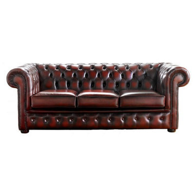 Chesterfield 3 Seater Antique Oxblood Red Leather Sofa Bespoke In Classic Style - image 1