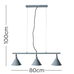 Valuelights Brisner 3 Way Suspended Ceiling Light With Grey/silver Metal Cone Shades - Includes 4W Led Golfball Bulb 3000K - thumbnail 5