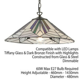 Tiffany Glass Hanging Ceiling Pendant Light Bronze Chain Deco Lamp Shade I00077 - thumbnail 2