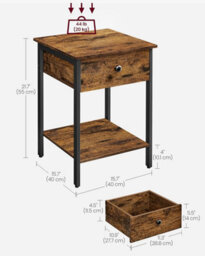 LEDREM Nightstand, Bedside Table, Side Table With Drawer And Shelf, End Table, Bedroom, Living Room, Easy Assembly, Steel Frame - thumbnail 2