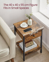 LEDREM Nightstand, Bedside Table, Side Table With Drawer And Shelf, End Table, Bedroom, Living Room, Easy Assembly, Steel Frame - thumbnail 4