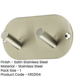 Loops Satin Stainless Steel Double Robe Hook - 90X45mm Elegant Design - Wall Mounted Clothing Hook - thumbnail 2