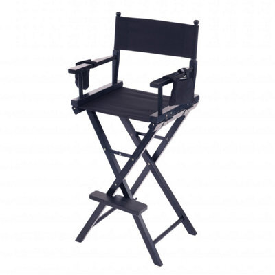 Oypla Professional Black Wooden Folding Director Makeup Chair With 2 Storage Pouches - image 1