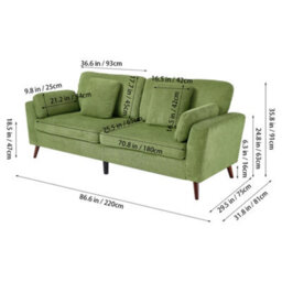 Darphe 2-Seater Green Chenille Upholstered Sofa With Pillows, 220Cm W X 81Cm D X 91Cm H - thumbnail 4