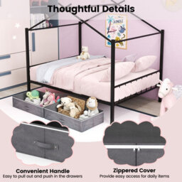 Costway Double Size House Bed Heavy-Duty Metal Platform Bed With 2 Drawers-Black - thumbnail 5