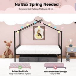 Costway Double Size House Bed Heavy-Duty Metal Platform Bed With 2 Drawers-Black - thumbnail 9