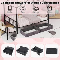 Costway Double Size House Bed Heavy-Duty Metal Platform Bed With 2 Drawers-Black - thumbnail 8
