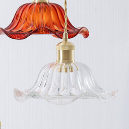 Valuelights Cassia Gold Hanging Triple Ceiling Pendant Light Fitting With Multi Coloured Frill Flower Glass Lampshades - thumbnail 7