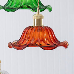 Valuelights Cassia Gold Hanging Triple Ceiling Pendant Light Fitting With Multi Coloured Frill Flower Glass Lampshades - thumbnail 8