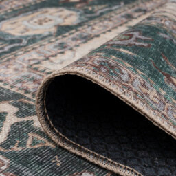 Loomed Green Cream Geometric Medallion Anti Slip Washable Rug 200X290Cm - thumbnail 5