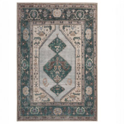 Loomed Green Cream Geometric Medallion Anti Slip Washable Rug 200X290Cm - thumbnail 1
