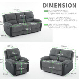 Manual Reclining Sofa Set, Corduroy Fabric Recliner Sectional Sofa Suite - 2+3 Sofa Set - thumbnail 4