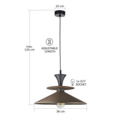 Luminosa Lighting Luminosa Della Dome Pendant Ceiling Light Brown, Black 1X E27 - thumbnail 5