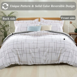 Aspire Homeware Printed Microfiber Duvet Cover Set, Grid Line Pattern Reversible, Double, (L)200Cm X (W)200Cm - thumbnail 2