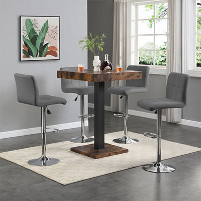 Furniture in Fashion Topaz Rustic Oak Wooden Bar Table With 4 Coco Grey Stools - image 1