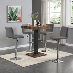 Furniture in Fashion Topaz Rustic Oak Wooden Bar Table With 4 Coco Grey Stools - thumbnail 1